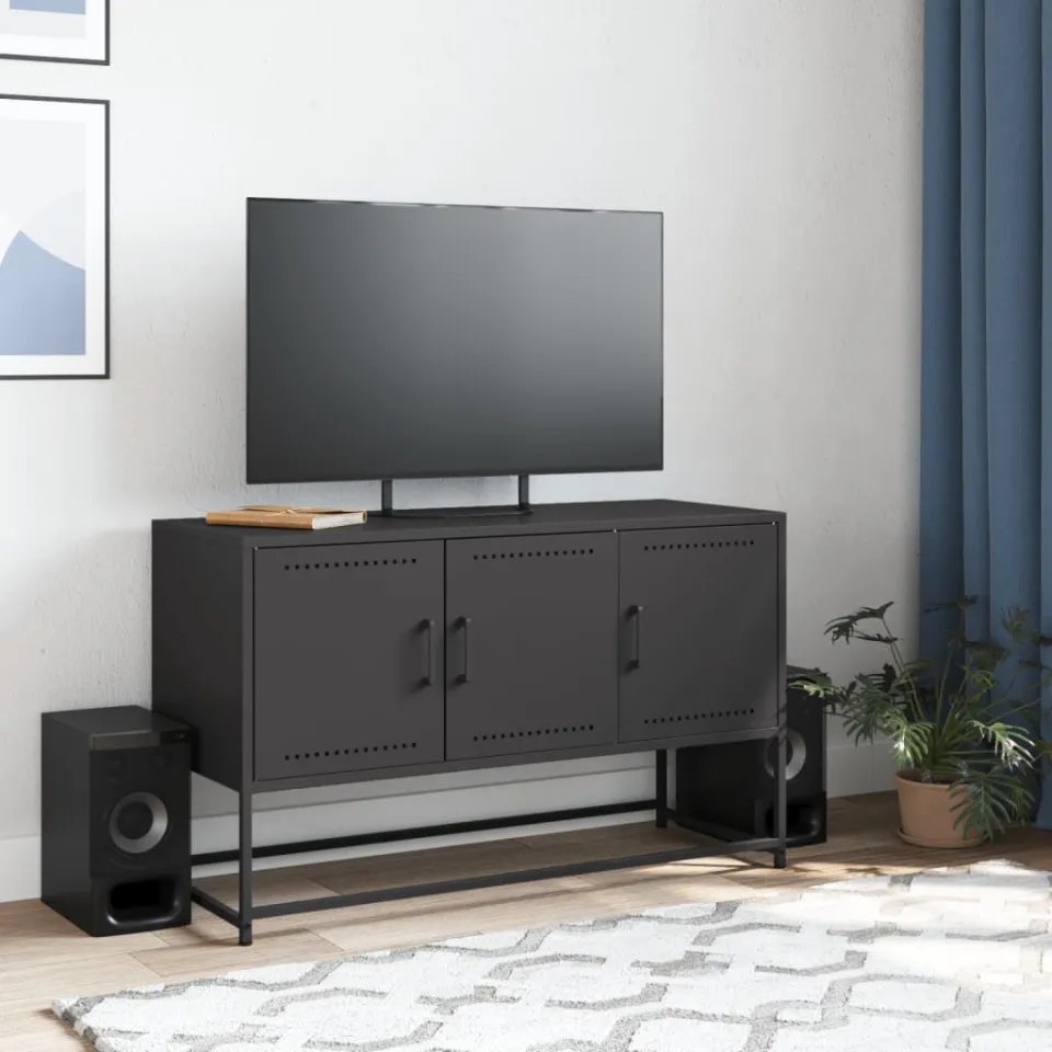 vidaXL Tv-meubel 100,5x39x60,5 cm staal zwart, foto 3