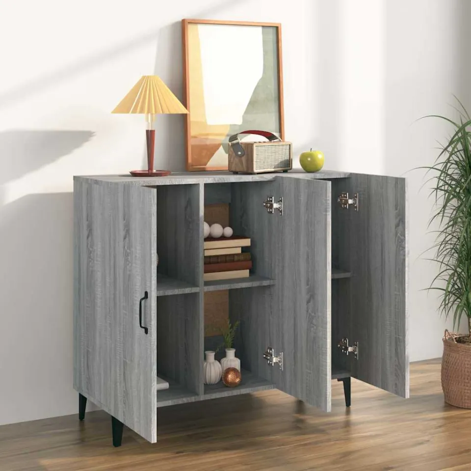 vidaXL Dressoir 90x34x80 cm bewerkt hout grijs sonoma eikenkleurig, foto 3