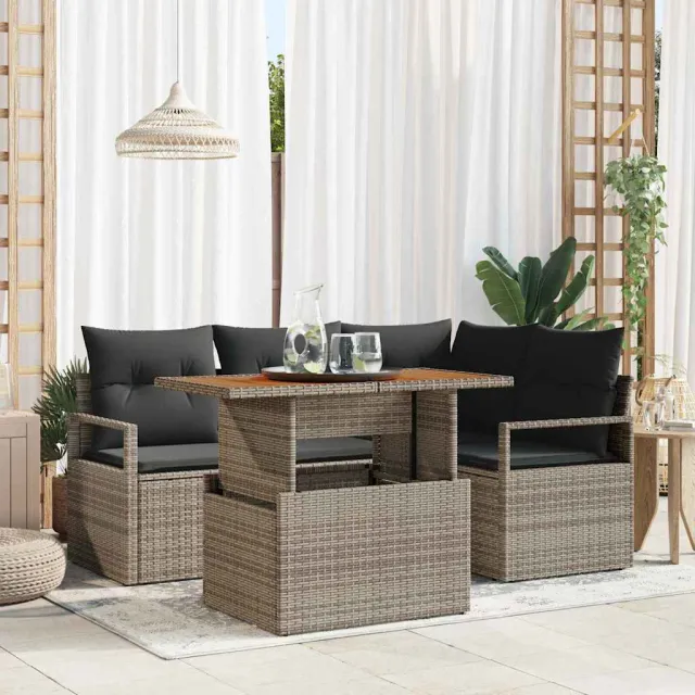 vidaXL Tuin Sofa Set 5 st Grijs Poly riet, foto 2