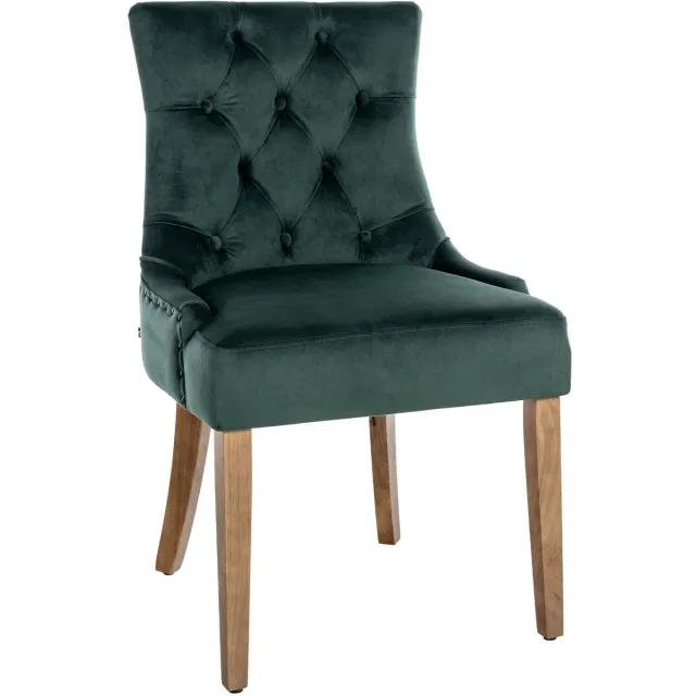 Luxe Comfort Eetkamerstoel - Fluweel - Donkergroen antiek licht/donkergroen