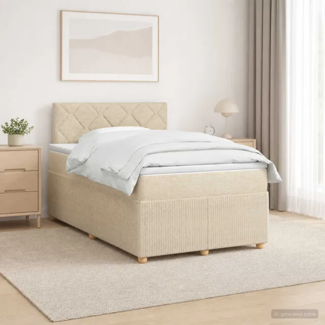 vidaXL Boxspringbed met matras Crèmekleurig 120 x 200 cm Stof