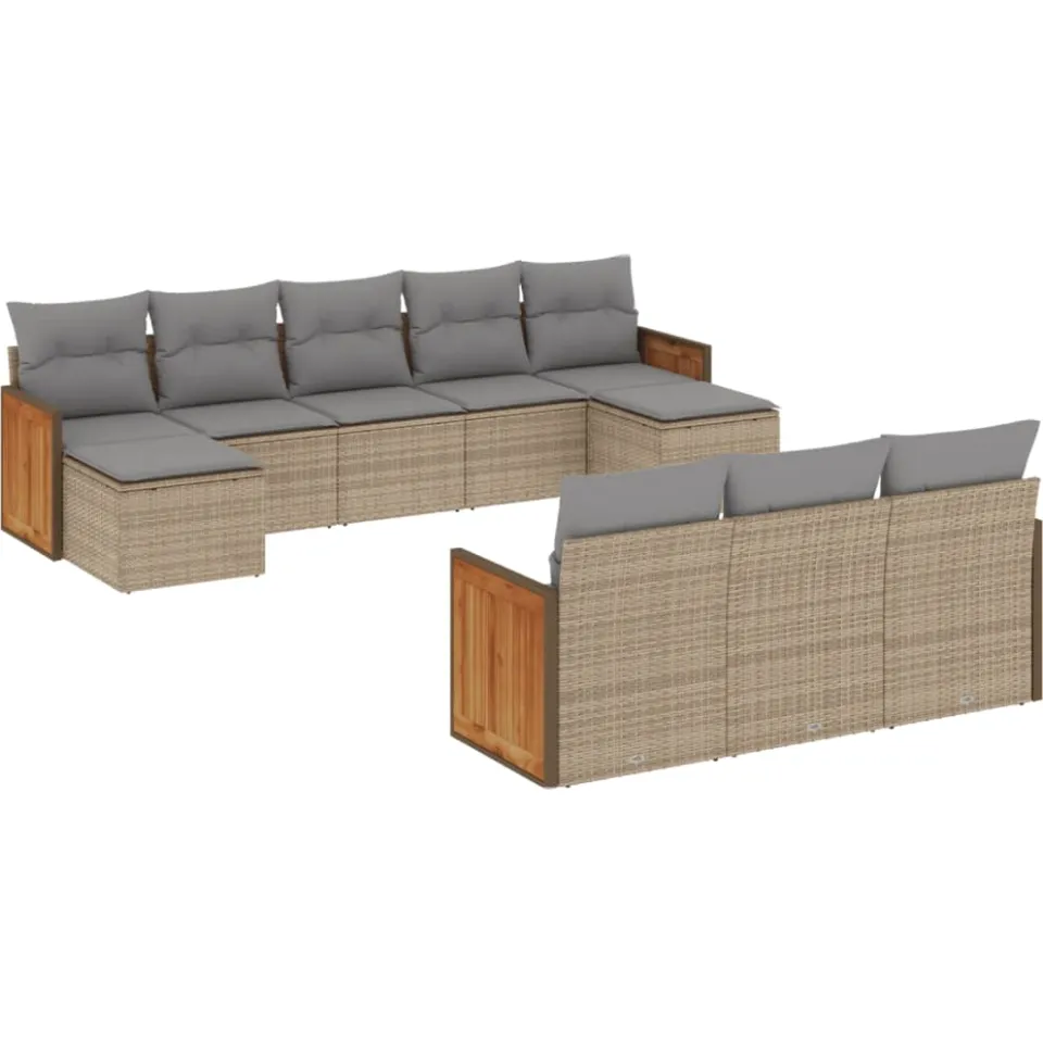 vidaXL 10-delige Loungeset met kussens poly rattan beige, foto 3