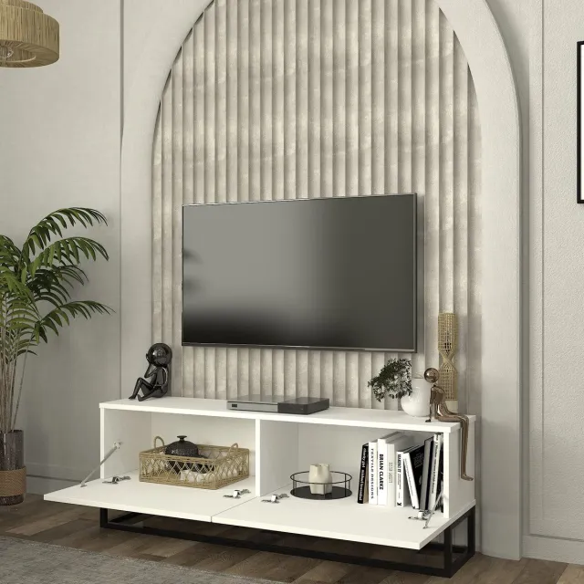 en.casa Tv-meubel Nolven lang frame 125x32x47 cm wit [en.casa]