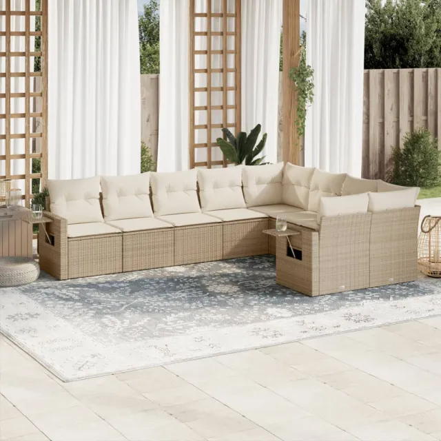 vidaXL 9-delige Loungeset met kussens poly rattan beige, foto 2