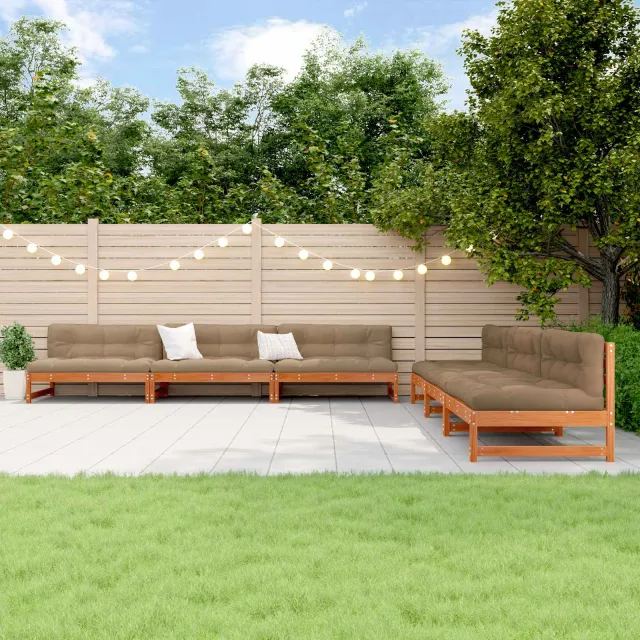 vidaXL Tuin loungeset 6 st Wasbruin Massief grenenhout