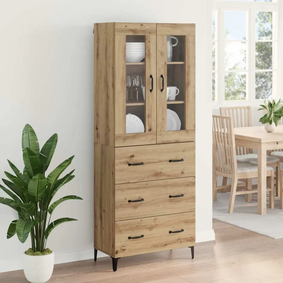 vidaXL Highboard Artisan Eiken 69,5 x 34 x 180 cm Bewerkt hout, foto 4
