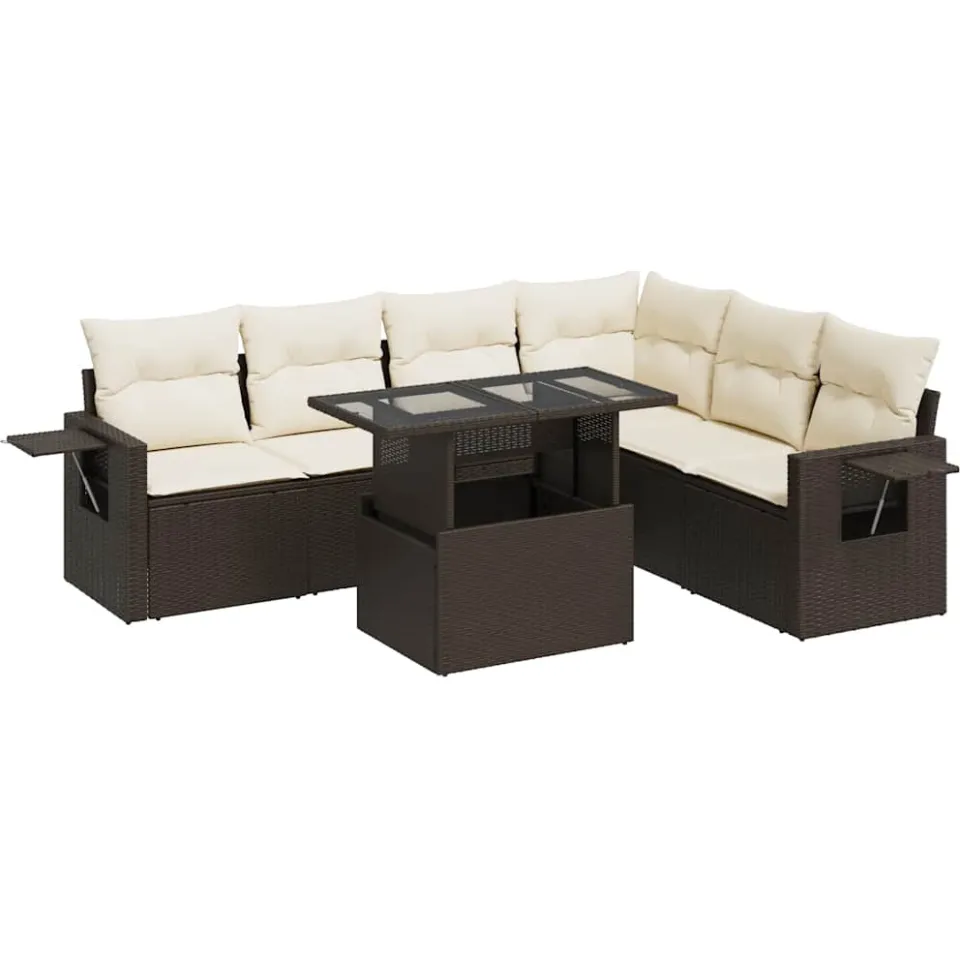 vidaXL 7-delige Loungeset met kussens poly rattan bruin, foto 3