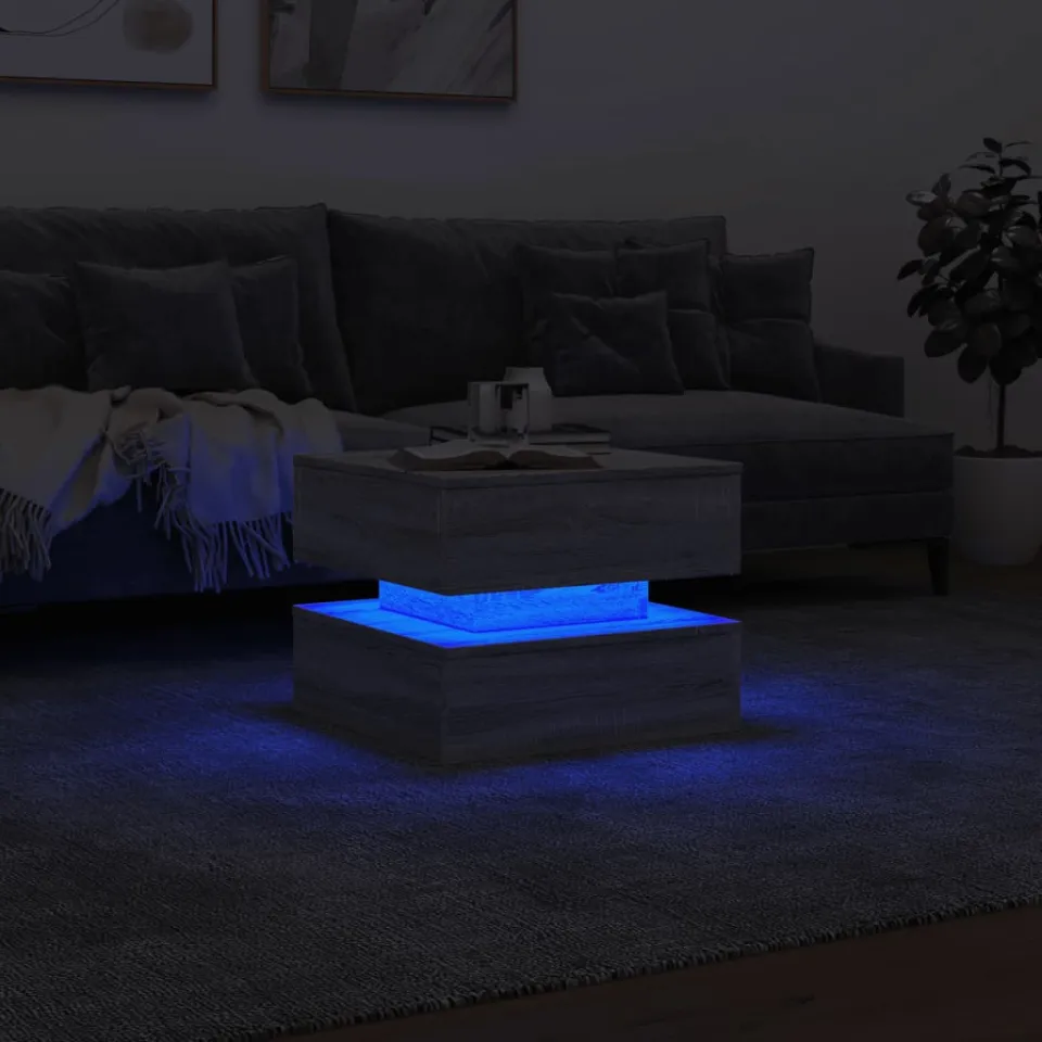 vidaXL Salontafel met LED-verlichting 50x50x40 cm grijs sonoma eiken, foto 4