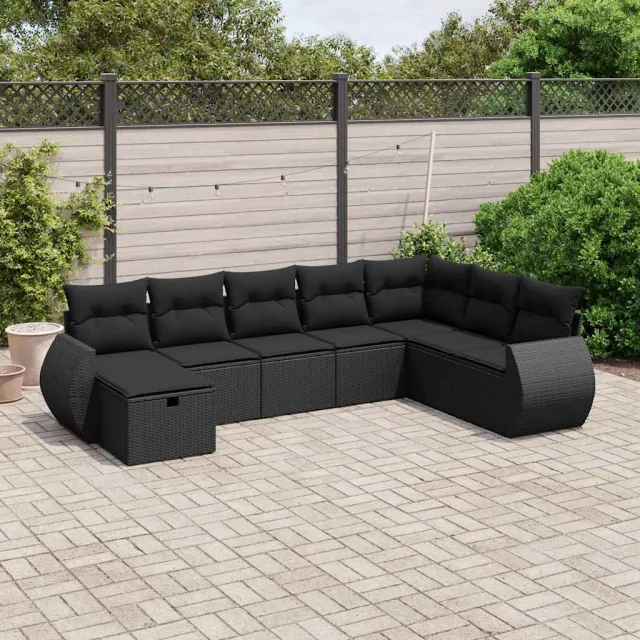 vidaXL 8-delige Loungeset met kussens poly rattan zwart, foto 2
