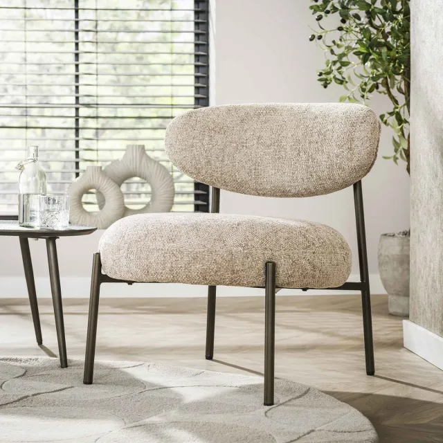 Dimehouse Ronde Scandinavische fauteuil beige gemêleerde stof Nova - Chenille - Japandi Zandkleur