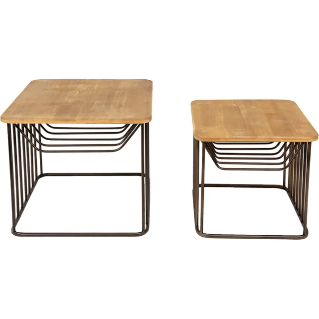 Clayre & Eef Bijzettafel Set van 2 Bruin IJzer