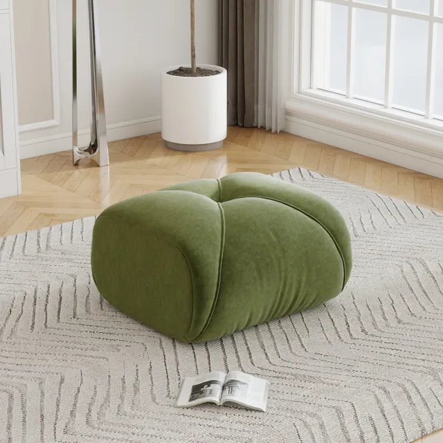 OKWISH Voetenbankje – Comfortabel Zitgevoel – 78 x 76 x 45 cm – Stof – Groen – Voor Woonkamer Of Slaapkamer – Gestoffeerd