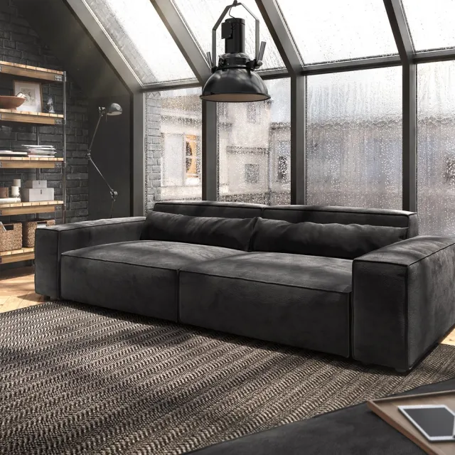 DELIFE Big-sofa Sirpio XL 270x130 cm microvezel zwart met kruk
