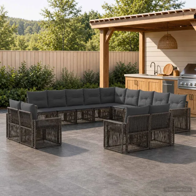 vidaXL Tuinbankenset 13 st 13-zits Grijs en Donkergrijs poly rattan