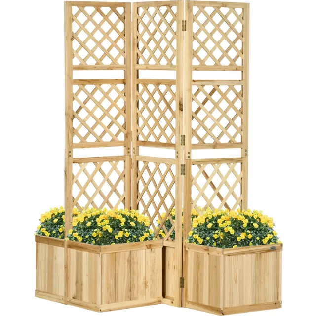 Outsunny Tuinscherm met Bloembakken - Privacyscherm, Windscherm, Plantenscherm - Naturel Zwart