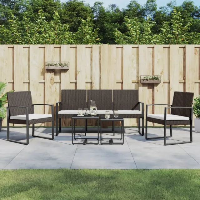 vidaXL 5-delige Tuinset met kussens polypropeen rattan bruin, foto 2