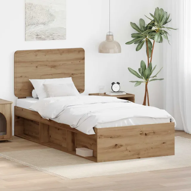 vidaXL Bedframe Artisanaal eiken 75 x 190 cm Massief grenenhout Bruin