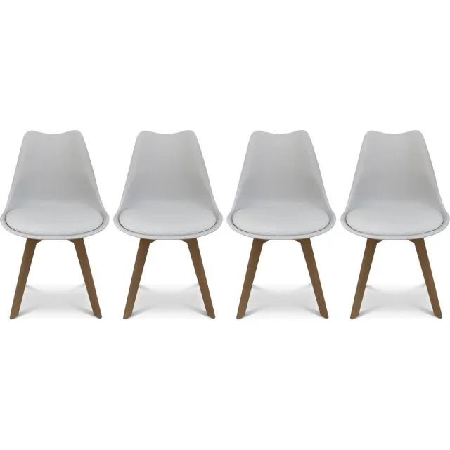 sweeek Set van 4 kuipstoelen met houten poten scandinavisch design - nils Wit