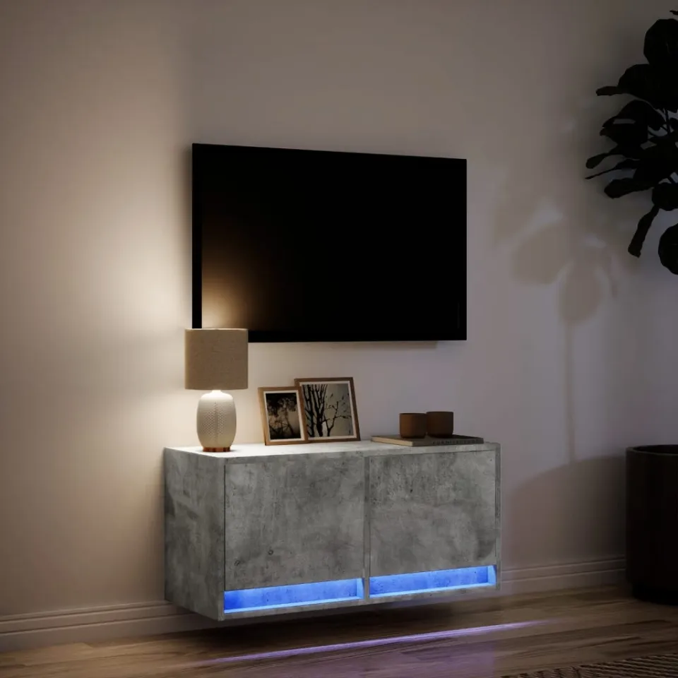 vidaXL Tv-wandmeubel met LED-verlichting 80x31x35 cm betongrijs grijs, foto 4
