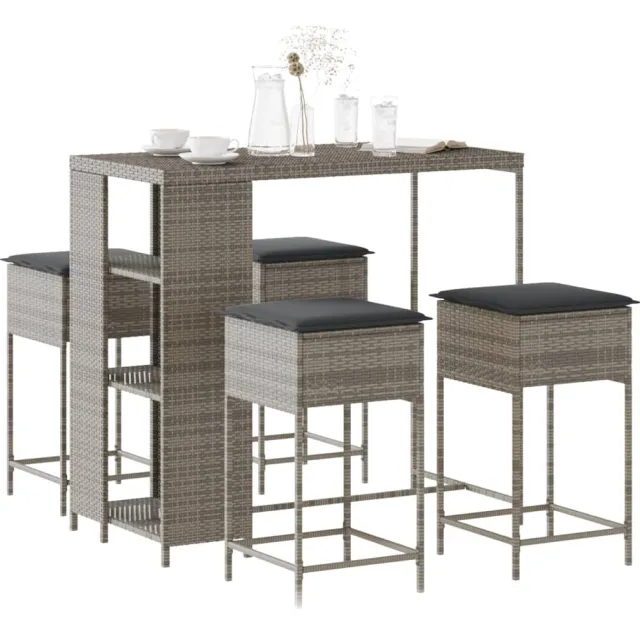 vidaXL 5-delige Tuinbarset met kussens poly rattan grijs