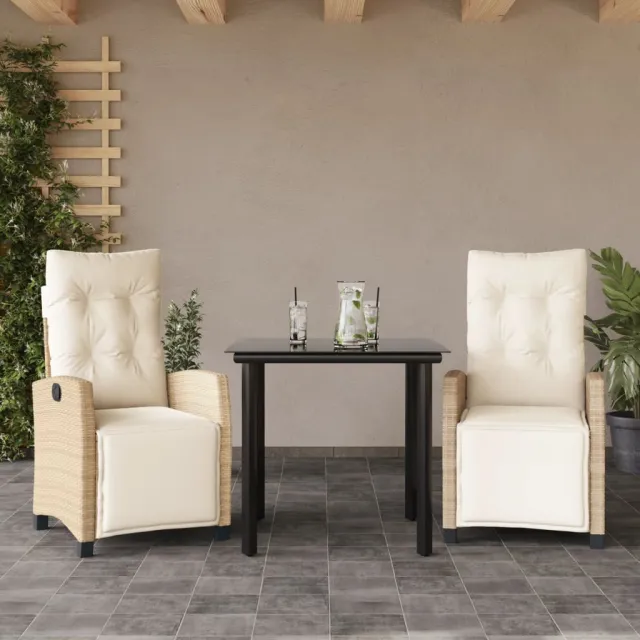 vidaXL 3-delige Tuinset met kussens poly rattan beige, foto 2