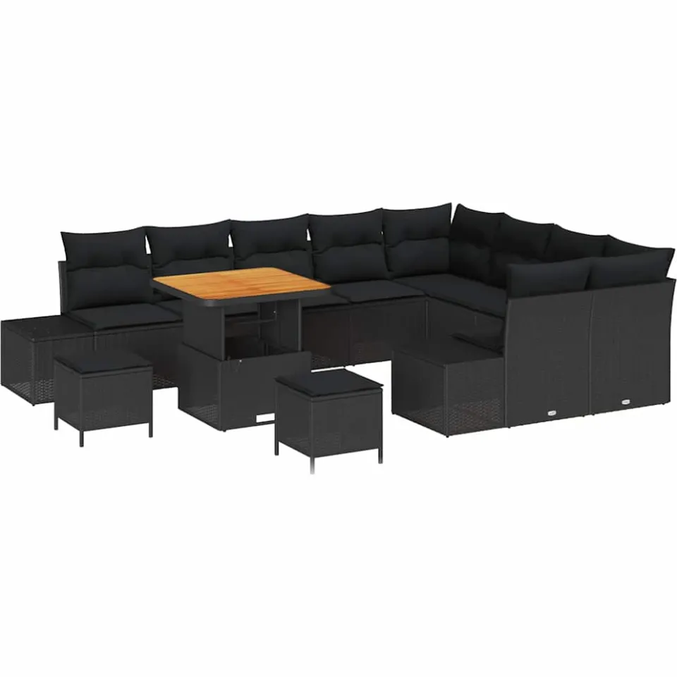 vidaXL Tuinbankenset 12 st Zwart poly rattan