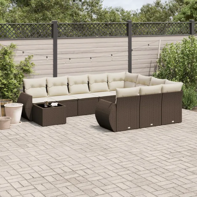 vidaXL 11-delige Loungeset met kussens poly rattan bruin, foto 2