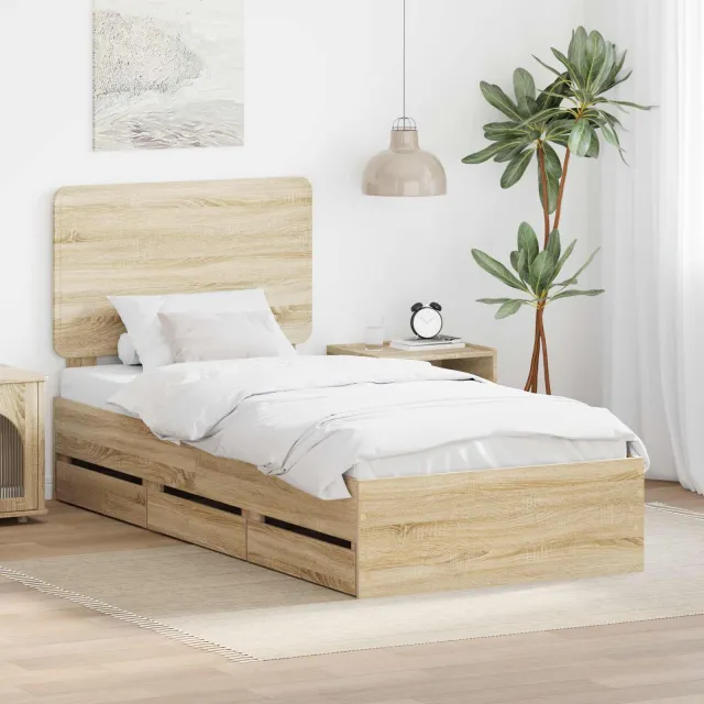 vidaXL Bedframe met lade Sonoma Eiken 75 x 190 cm Ingenieurshout Bruin