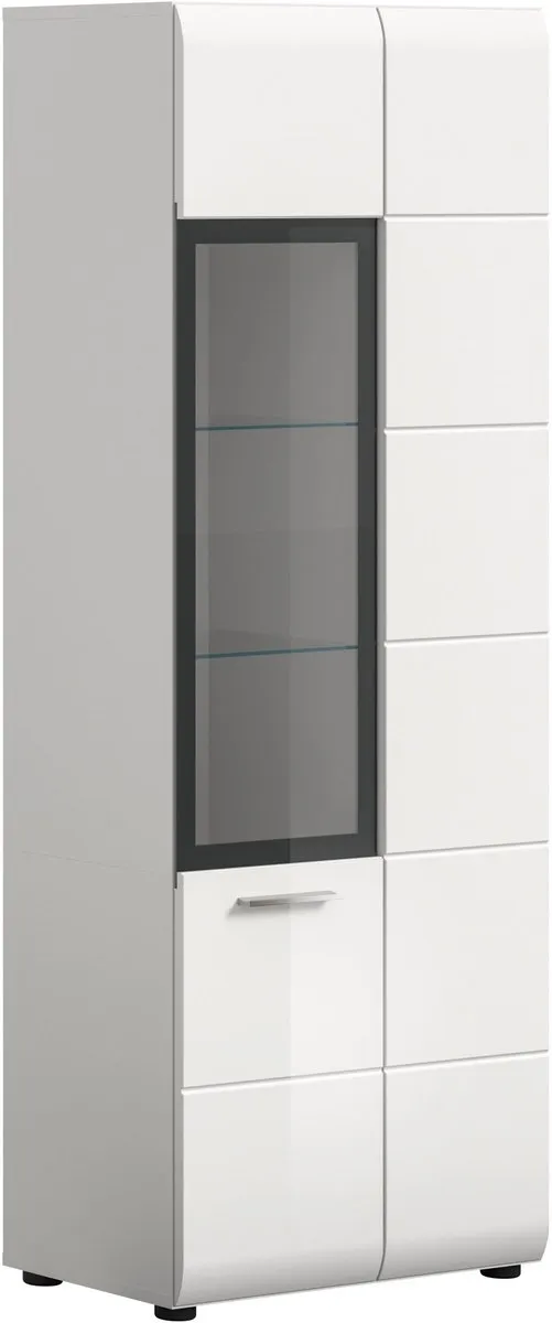 Furnilux Moderne Vitrinekast met Glazen Deur en 10 Vakken - Op Wielen - 60x160x34cm Bruin
