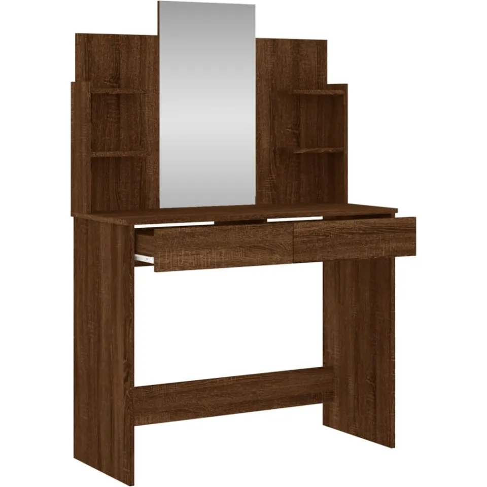 vidaXL Kaptafel met spiegel 96x39x142 cm bruin eikenkleur, foto 4