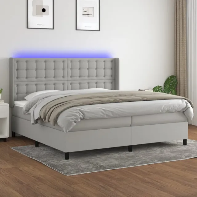 vidaXL Boxspring met matras en LED stof lichtgrijs 200x200 cm grijs