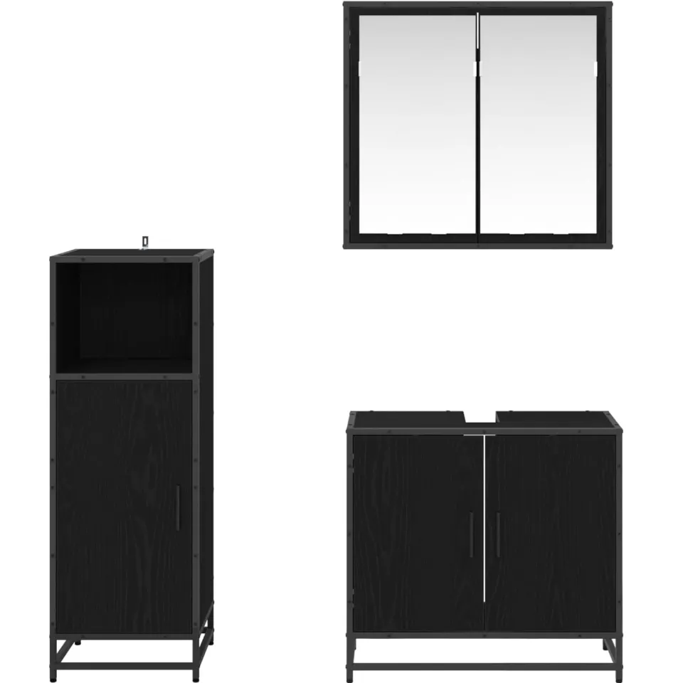 vidaXL Badkamermeubelset 3 st Zwart Eiken 60 x 33 x 60 cm Bewerkt hout, foto 3