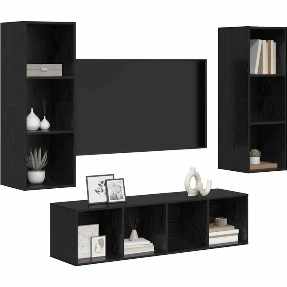 vidaXL Tv-meubelset 3 st 37 x 37 x 142,5 cm Zwart Eiken, foto 2