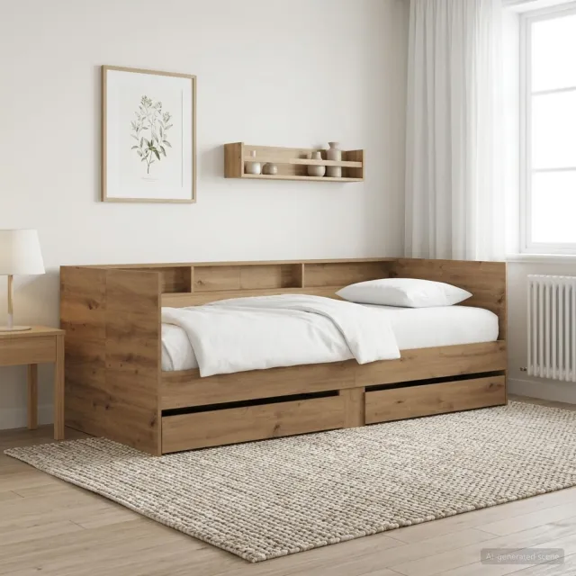 vidaXL Dagbed met lade met plank Artisanaal eiken Bewerkt hout Bruin