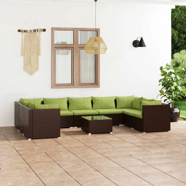 vidaXL 10-delige Loungeset met kussens poly rattan bruin, foto 2