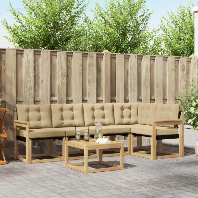vidaXL Buiten bankenset 6 st 5-zits Wit en Beige