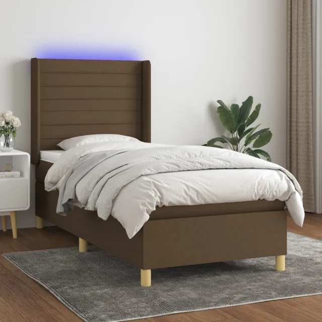 vidaXL Boxspring met matras en LED stof donkerbruin 80x200 cm bruin