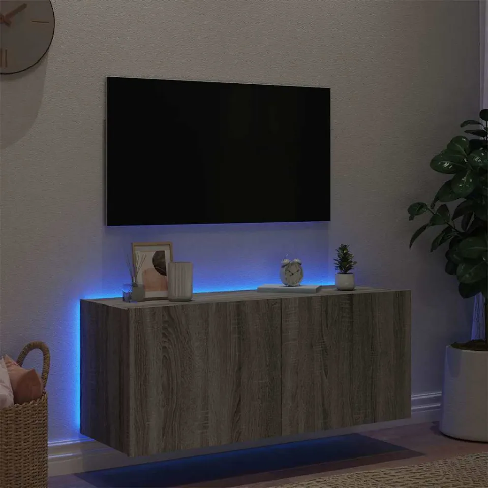 vidaXL Tv-wandmeubel met LED-verlichting 100x35x41 cm grijs sonoma, foto 2