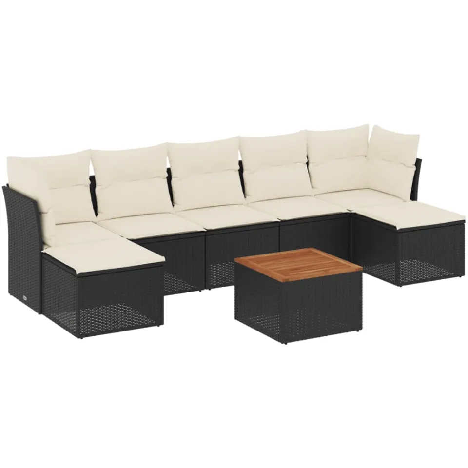 vidaXL 8-delige Loungeset met kussens poly rattan zwart