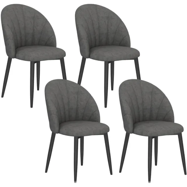 ZYLARO Eetkamerstoel - Set Van 4 - Keukenstoelen In Fluweellook - Stalen Poten - Armloos - Grijs donkergrijs + zwart