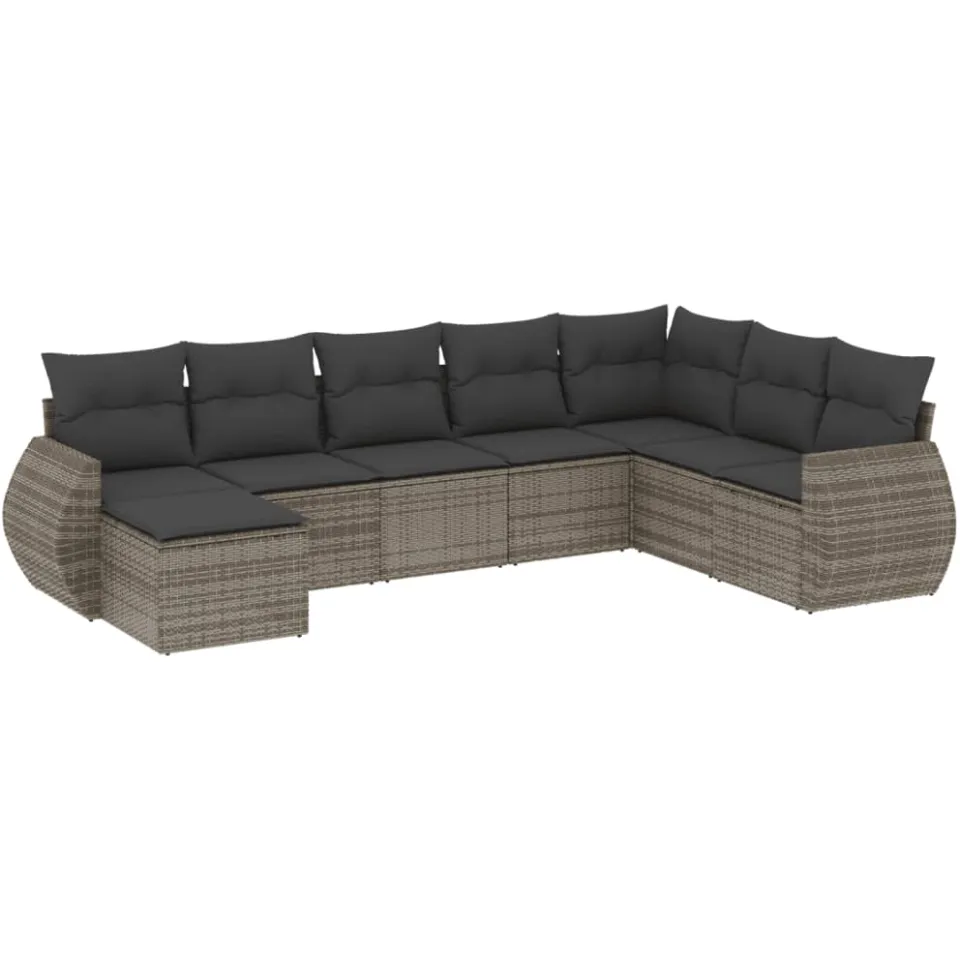 vidaXL 8-delige Loungeset met kussens poly rattan grijs, foto 3