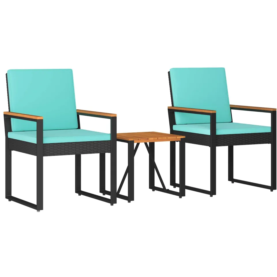 vidaXL Buitenmeubelset 3 st Zwart en Turquoise poly rattan