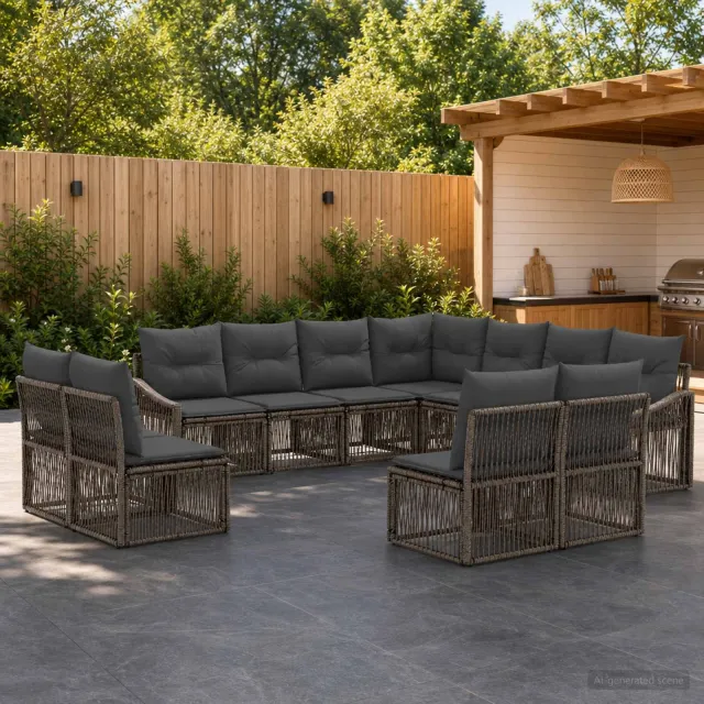 vidaXL Tuinbankenset 11 st 11-zits Grijs poly rattan, foto 2