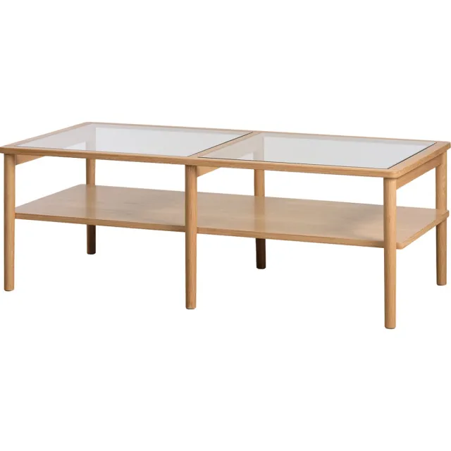 Gewoonstijl Olivine Olivine Boris Eikenhouten Salontafel Naturel - Met Glazen Tafelblad - Hout - Met Opbergruimte - Koffietafel - 120 x 60 x 41 cm Naturel eiken