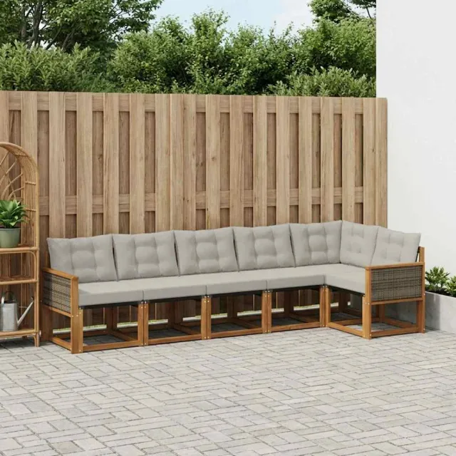 vidaXL Buiten bankenset 6 st 6-zits Naturel en lichtgrijs