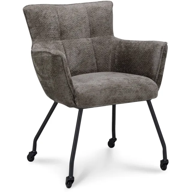 Icon Living Armstoel Nora on Wheel - Stof Movie Taupe - Leg Black Bruin