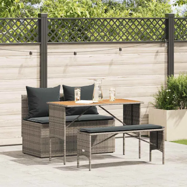 vidaXL 3-delige tuinset met kussens, grijs polyrotan, foto 2