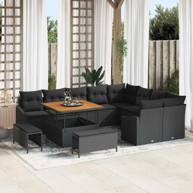 vidaXL Tuinbankenset 12 st Zwart poly rattan, foto 2