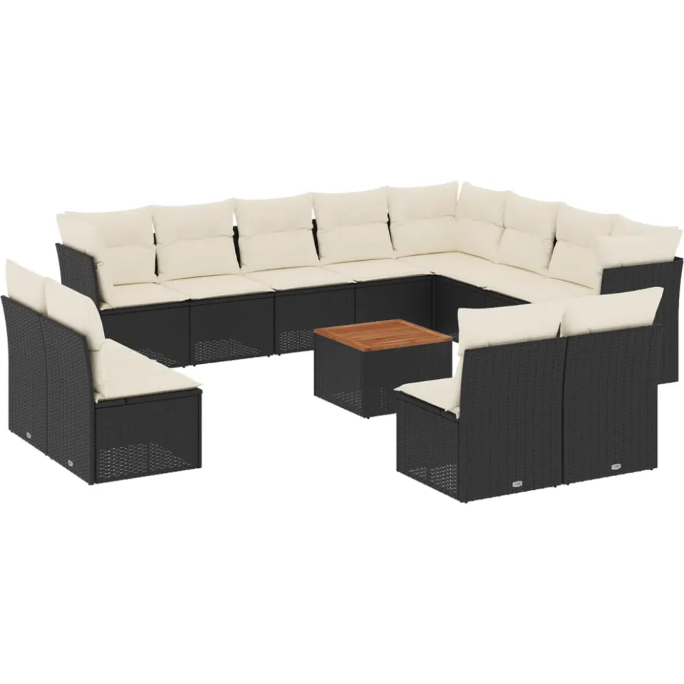 vidaXL 13-delige Loungeset met kussens poly rattan zwart, foto 3