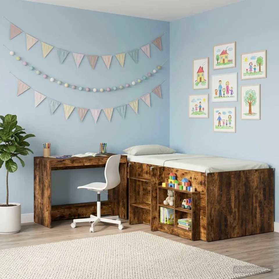 vidaXL Bed Bureau Gerookt eiken Bewerkt hout 100 x 45 x 75 cm, foto 4